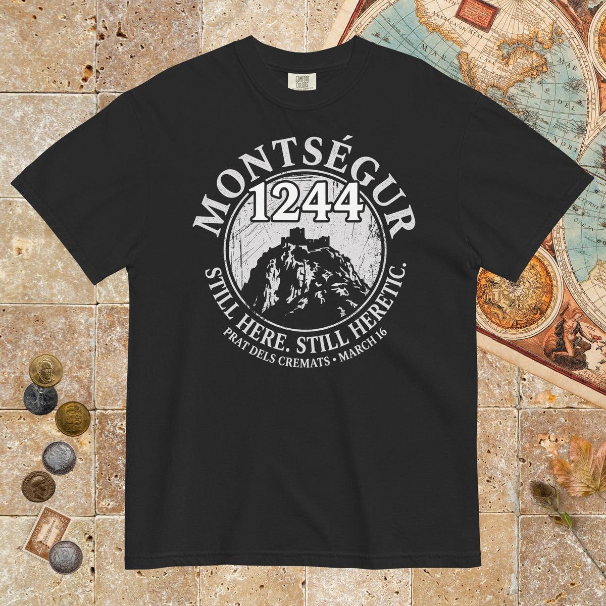 Black Montségur 1244 Still Here Still Heretic - Premium Tee - history buff gift by HistoHead