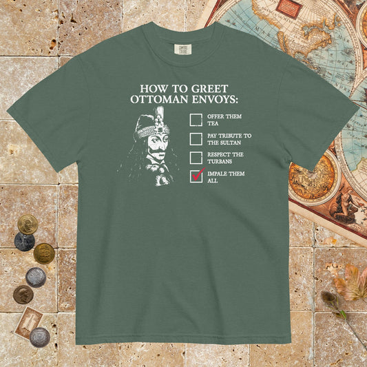 Blue Spruce Vlad the Impaler How to Greet Guide - Premium Tee - history buff gift by HistoHead