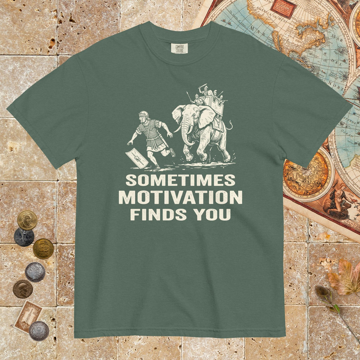 Blue Spruce Motivation Finds You War Elephant Edition - Premium Tee - history buff gift by HistoHead