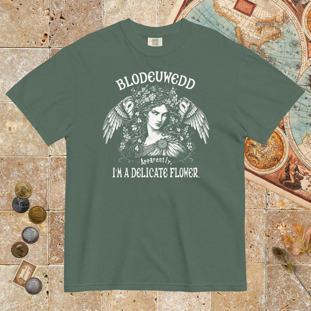 Blue Spruce Blodeuwedd Apparently I'm A Delicate Flower - Premium Tee - history buff gift by HistoHead