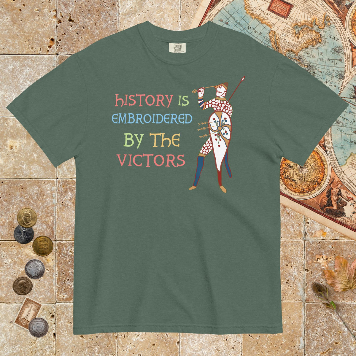 Blue Spruce Harold Godwinson History Is Embroidered by the Victors Bayeux Tapestry - Premium Tee - history buff gift by HistoHead