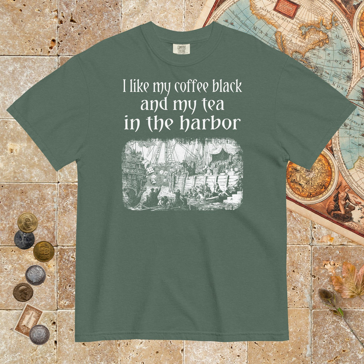 Blue Spruce Coffee Black Tea in the Harbor - Premium Tee - history buff gift by HistoHead
