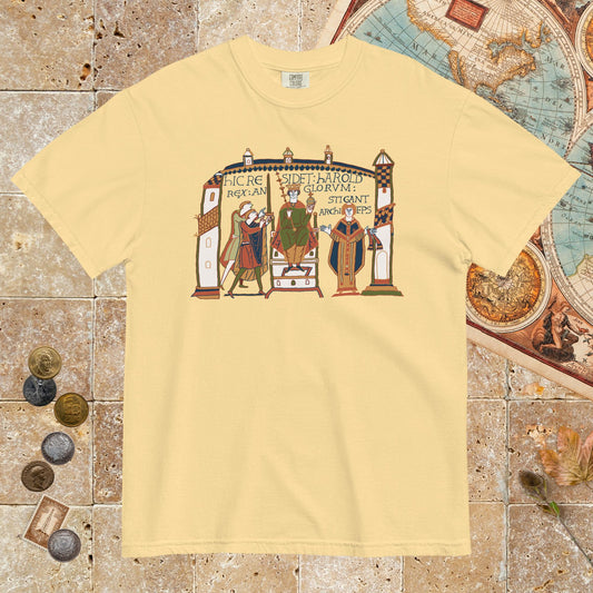 Butter Here Sits Throned Harold King of the English Bayeux Tapestry - Premium Tee - history buff gift by HistoHead