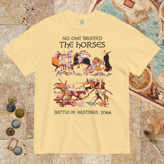 Butter Bayeux Tapestry No One Briefed the Horses - Premium Tee - history buff gift by HistoHead