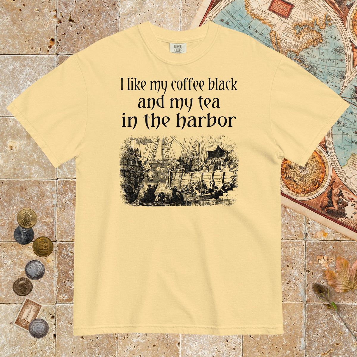 Butter Coffee Black Tea in the Harbor - Premium Tee - history buff gift by HistoHead