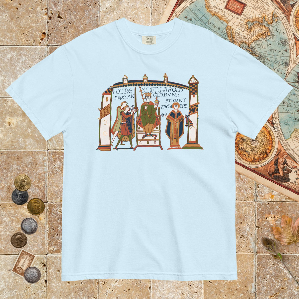 Chambray Here Sits Throned Harold King of the English Bayeux Tapestry - Premium Tee - history buff gift by HistoHead