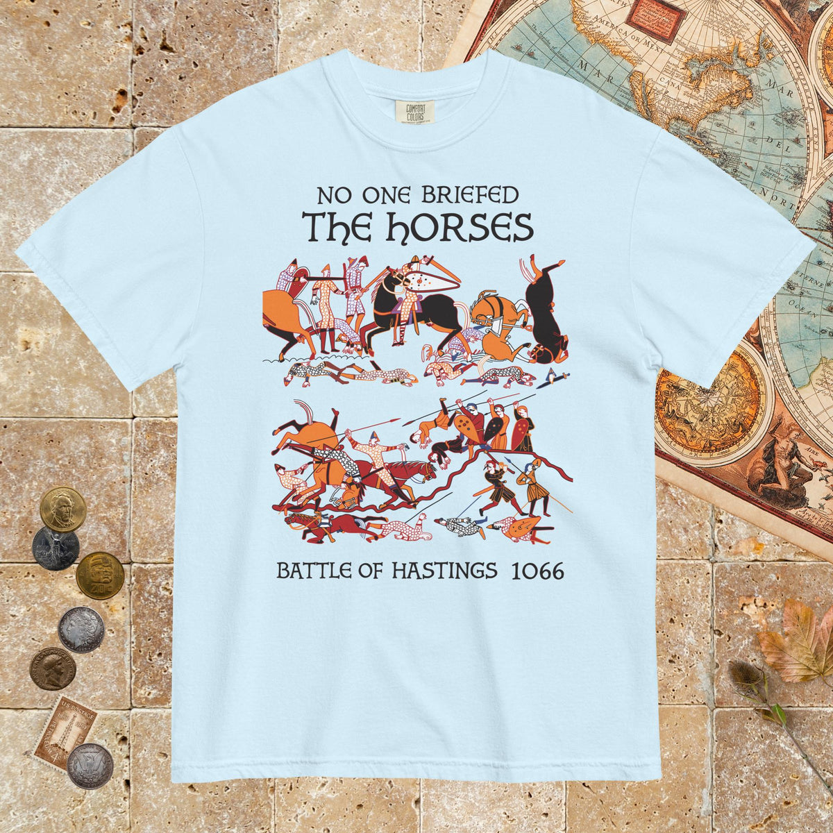 Chambray Bayeux Tapestry No One Briefed the Horses - Premium Tee - history buff gift by HistoHead