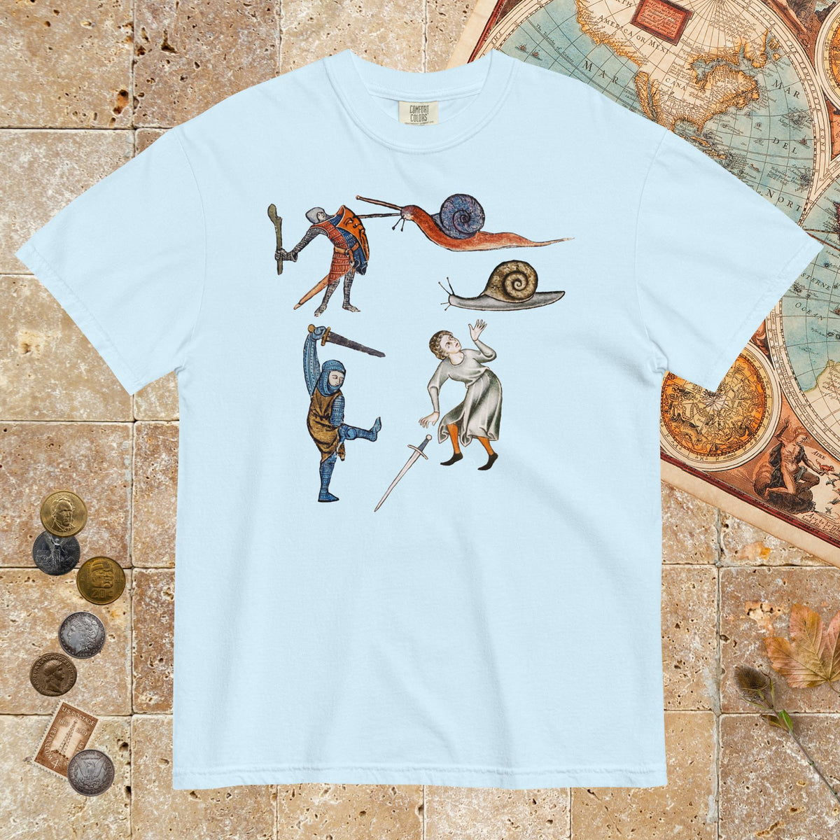 Chambray Medieval Marginalia Snail Enemy - Premium Tee - history buff gift by HistoHead