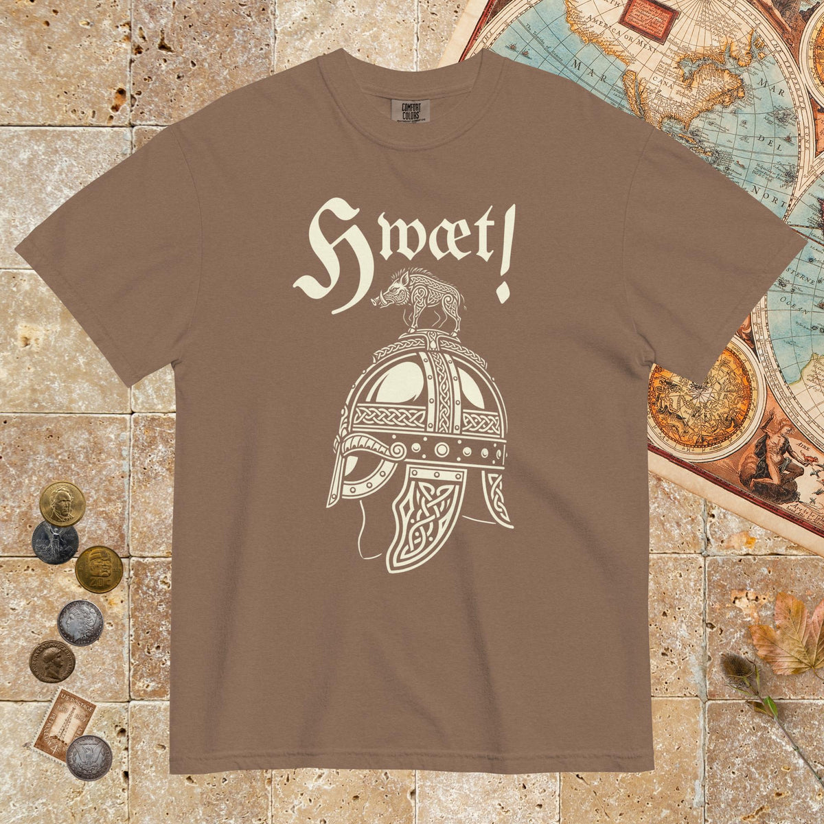 Espresso Hwæt Boar-Crested Helmet - Premium Tee - history buff gift by HistoHead