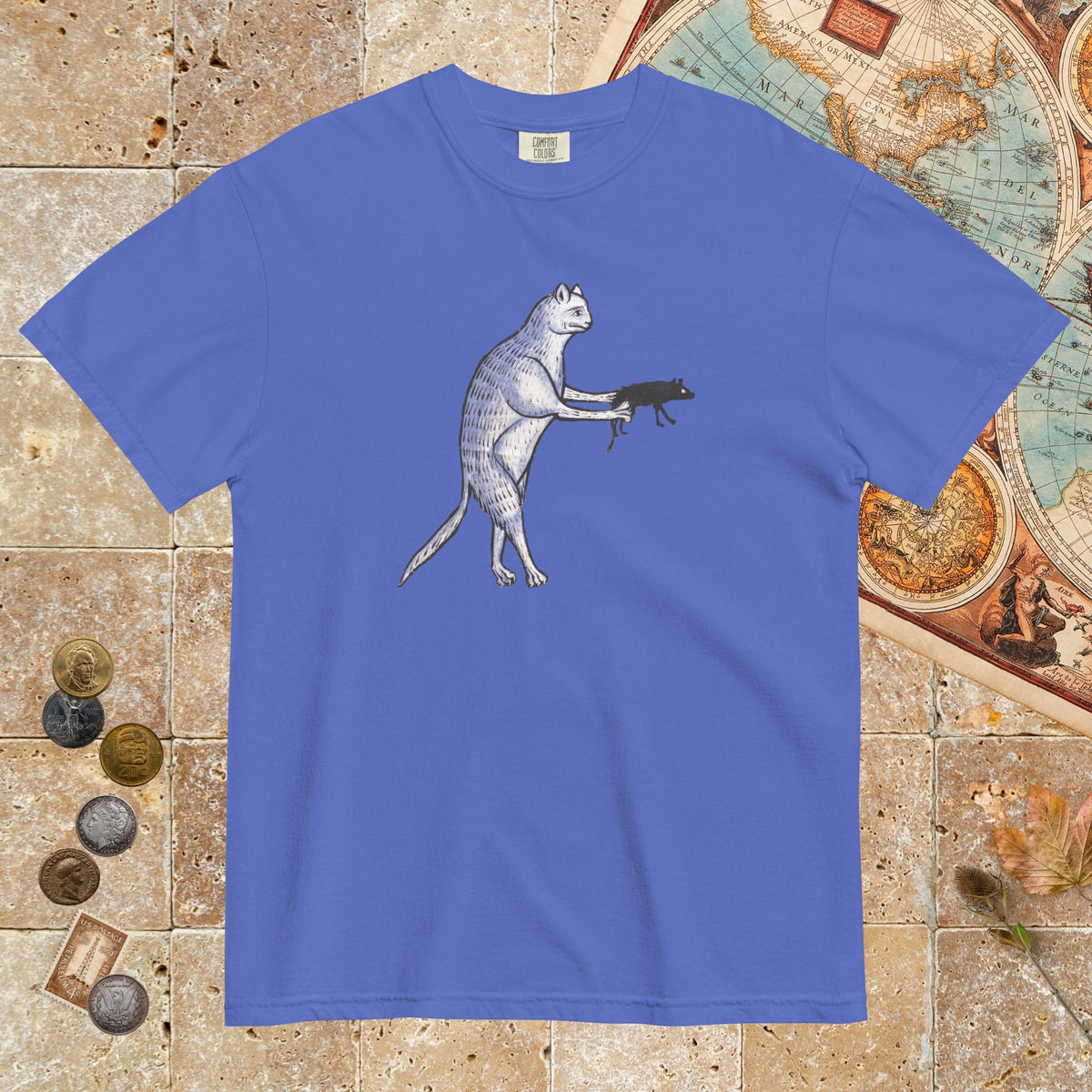 Flo Blue Weird Medieval Cat's Mouse-Gun - Premium Tee - history buff gift by HistoHead
