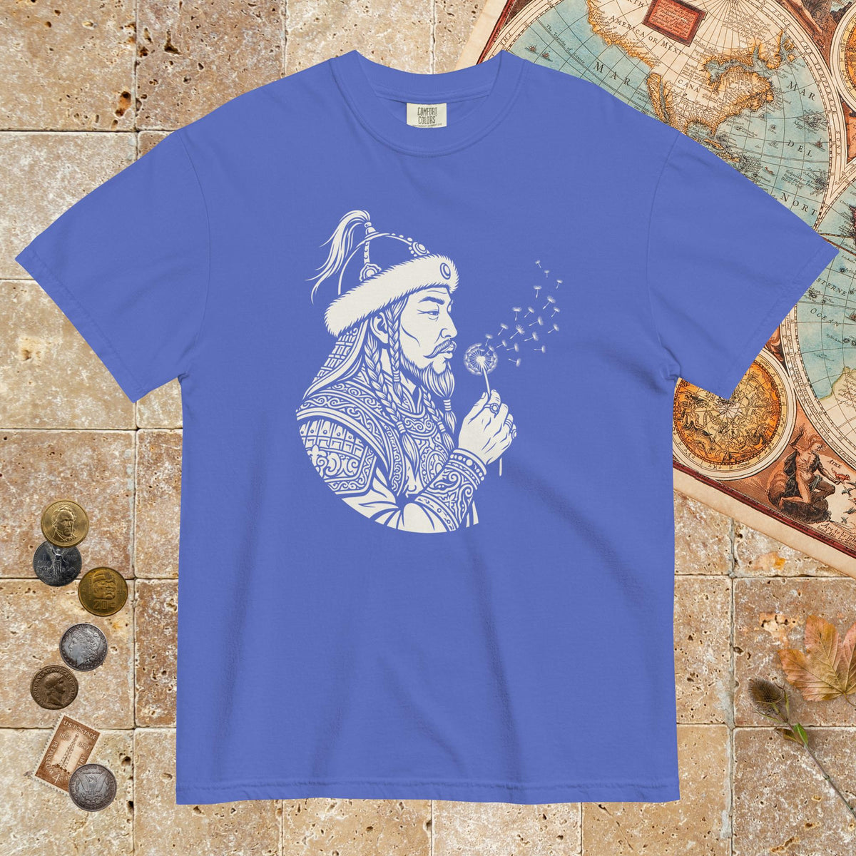 Flo Blue Genghis Khan Blowing Wishes - Premium Tee - history buff gift by HistoHead