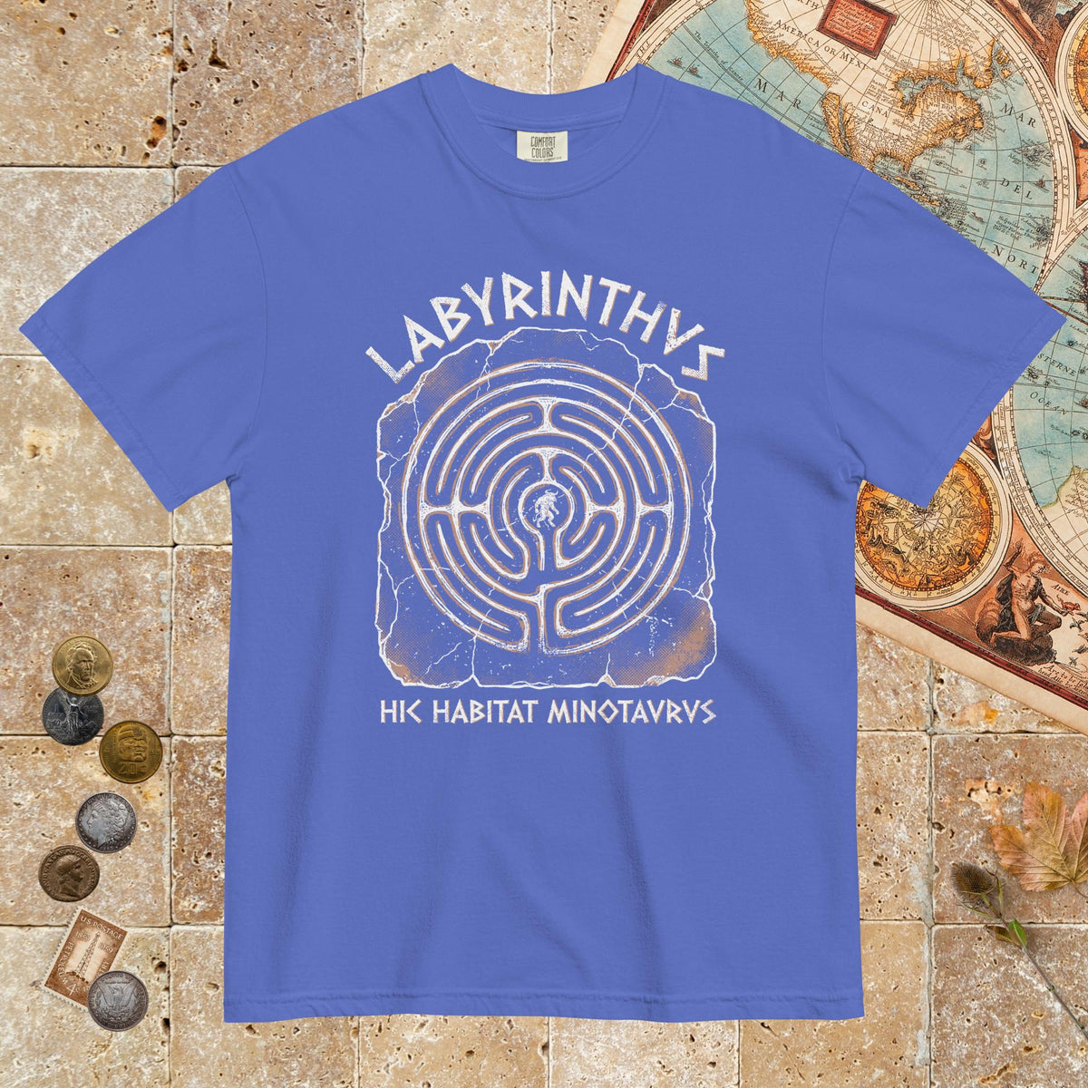 Flo Blue Labyrinthus Here Lives Minotaur - Premium Tee - history buff gift by HistoHead