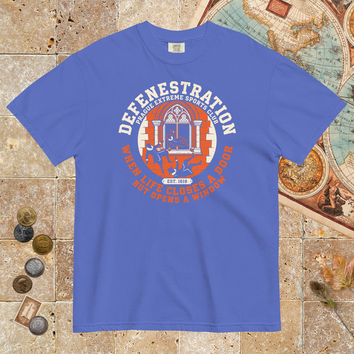 Flo Blue Defenestration Prague Extreme Sports Club - Premium Tee - history buff gift by HistoHead
