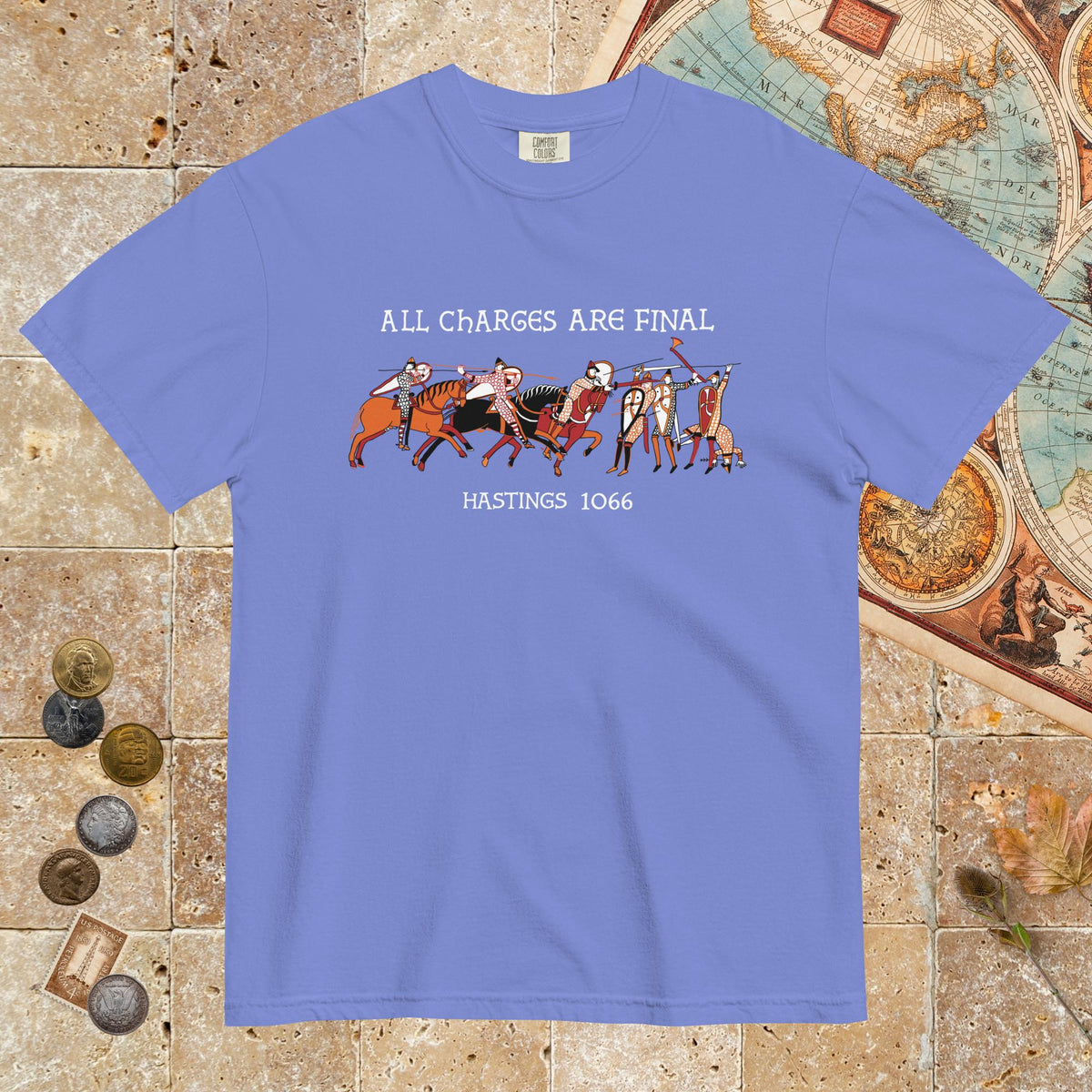 Flo Blue Bayeux Tapestry All Charges Are Final - Premium Tee - history buff gift by HistoHead