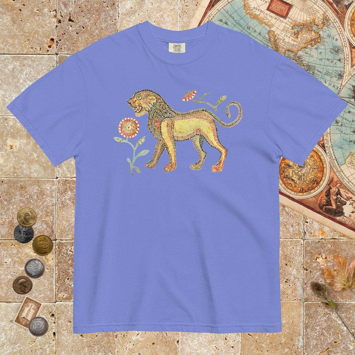 Flo Blue Ancient Roman Mosaic Lion - Premium Tee - history buff gift by HistoHead