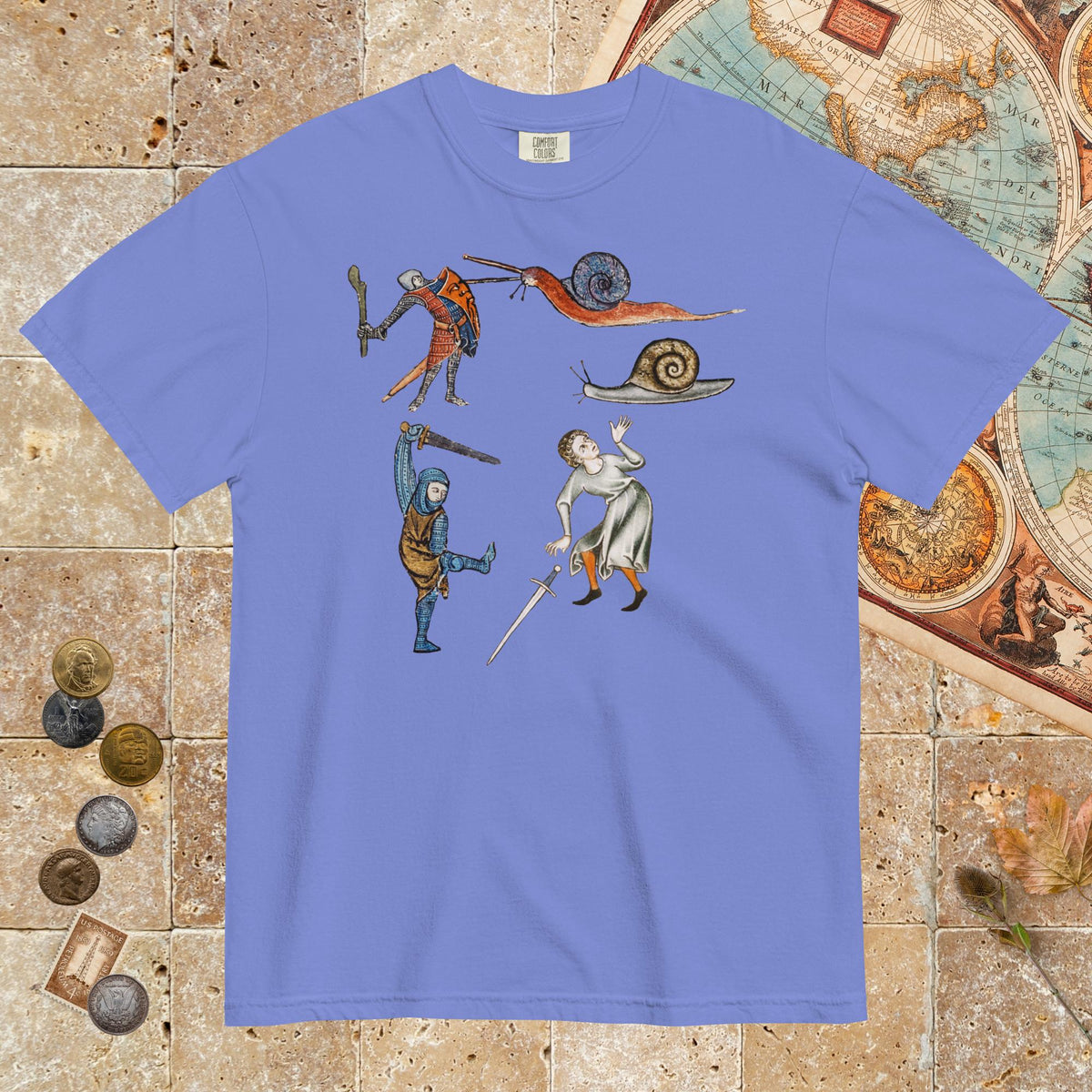 Flo Blue Medieval Marginalia Snail Enemy - Premium Tee - history buff gift by HistoHead