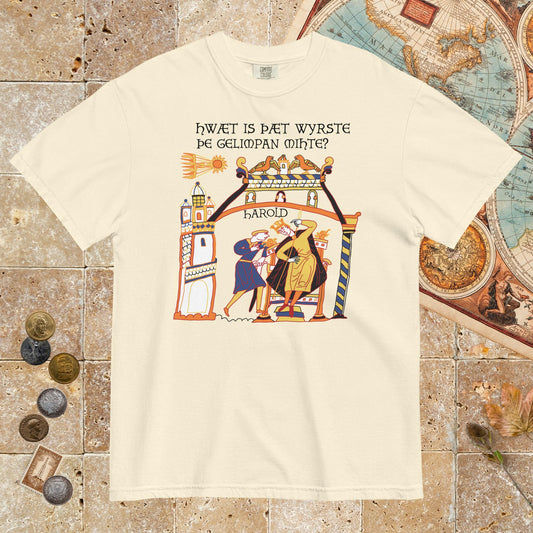 Ivory Bayeux Tapestry What's the Worst That Could Happen in Old English - Premium Tee - history buff gift by HistoHead