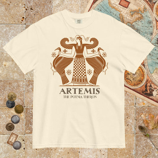 Ivory Artemis the Potnia Theron Pottery Art - Premium Tee - history buff gift by HistoHead