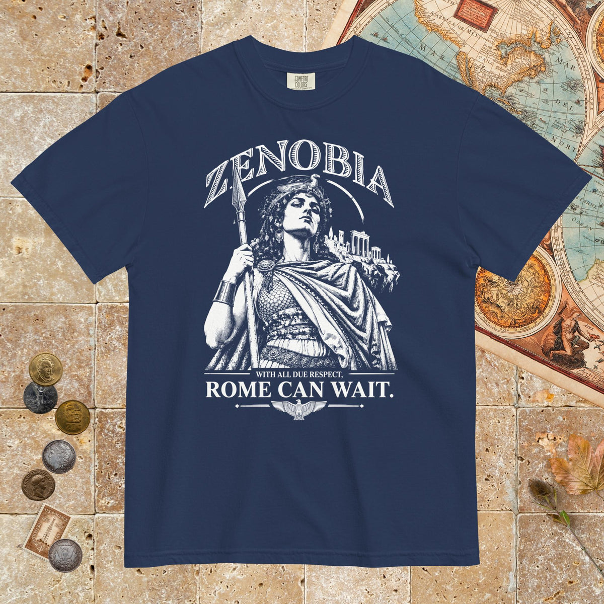 True Navy Zenobia With All Due Respect Rome Can Wait - Premium Tee - history buff gift by HistoHead