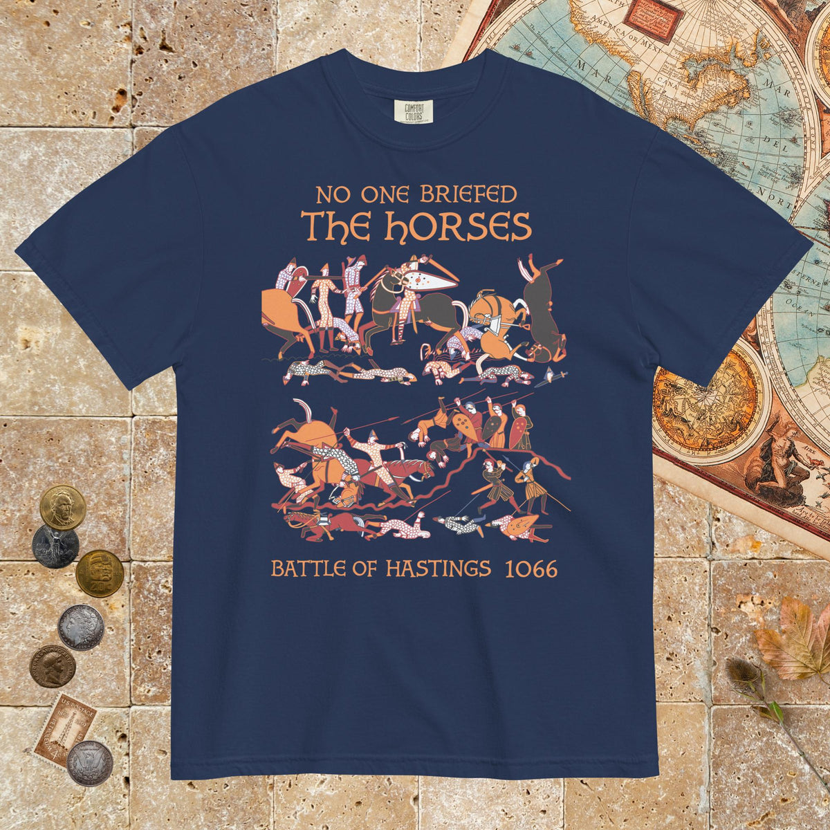 True Navy Bayeux Tapestry No One Briefed the Horses - Premium Tee - history buff gift by HistoHead