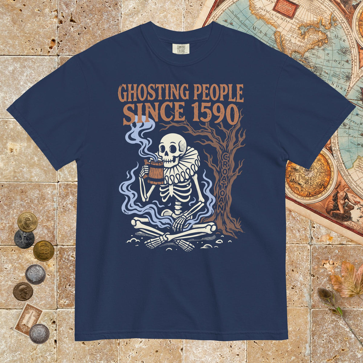 True Navy Roanoke Colony Ghosting Since 1590 - Premium Tee - history buff gift by HistoHead