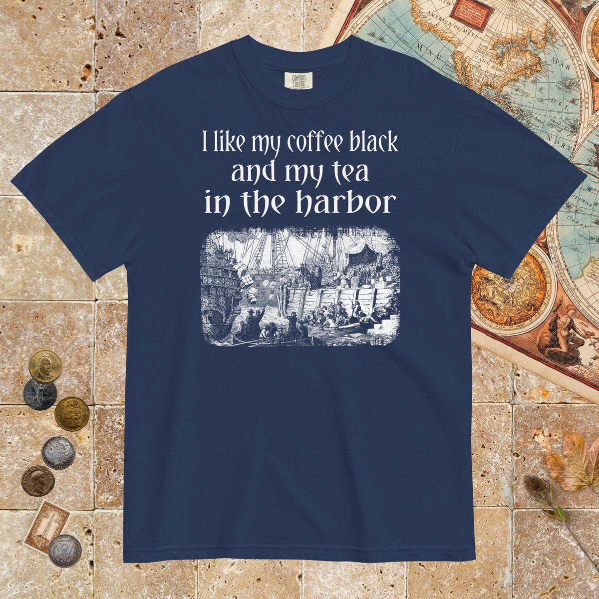 True Navy Coffee Black Tea in the Harbor - Premium Tee - history buff gift by HistoHead
