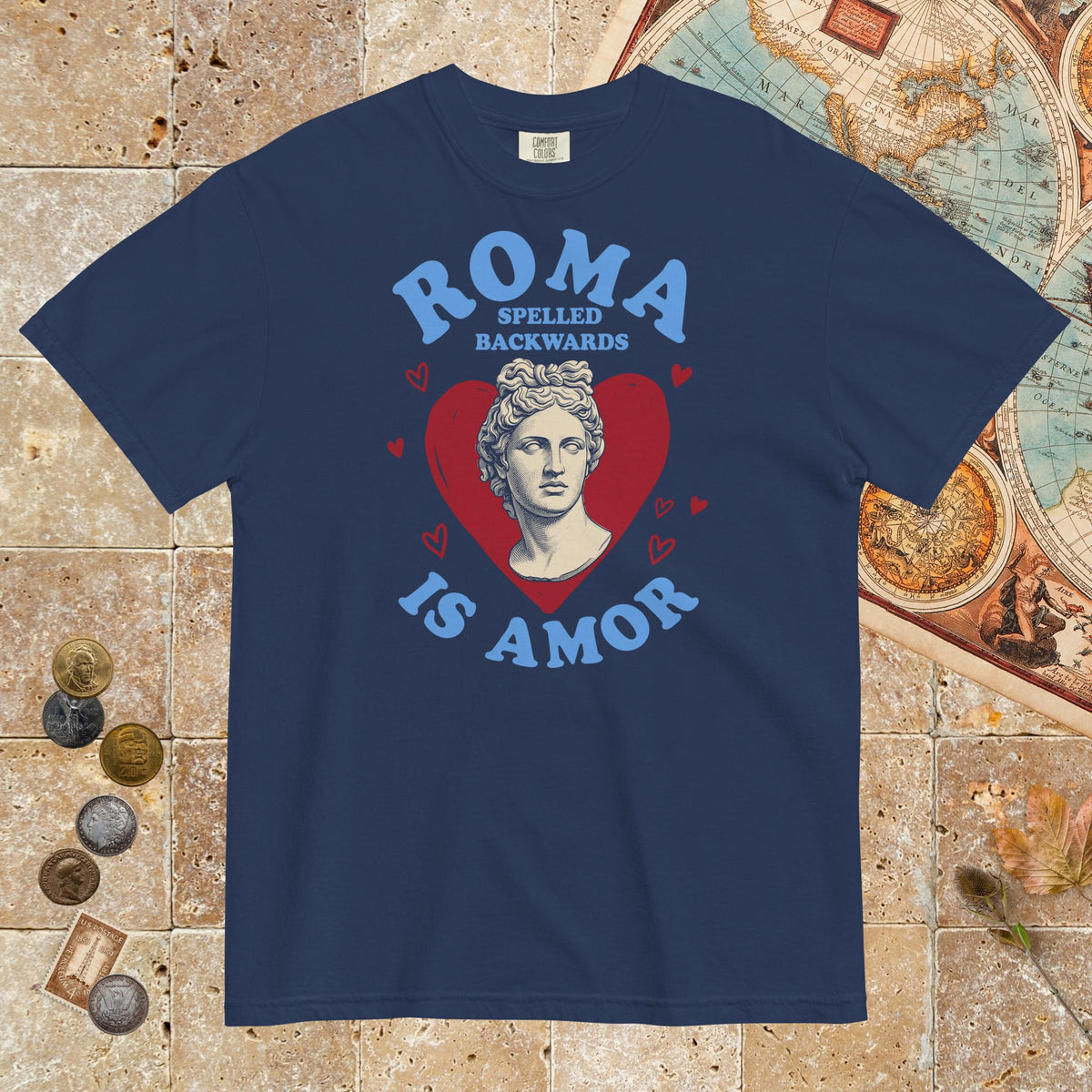 True Navy Roma Spelled Backwards Is Amor - Premium Tee - history buff gift by HistoHead