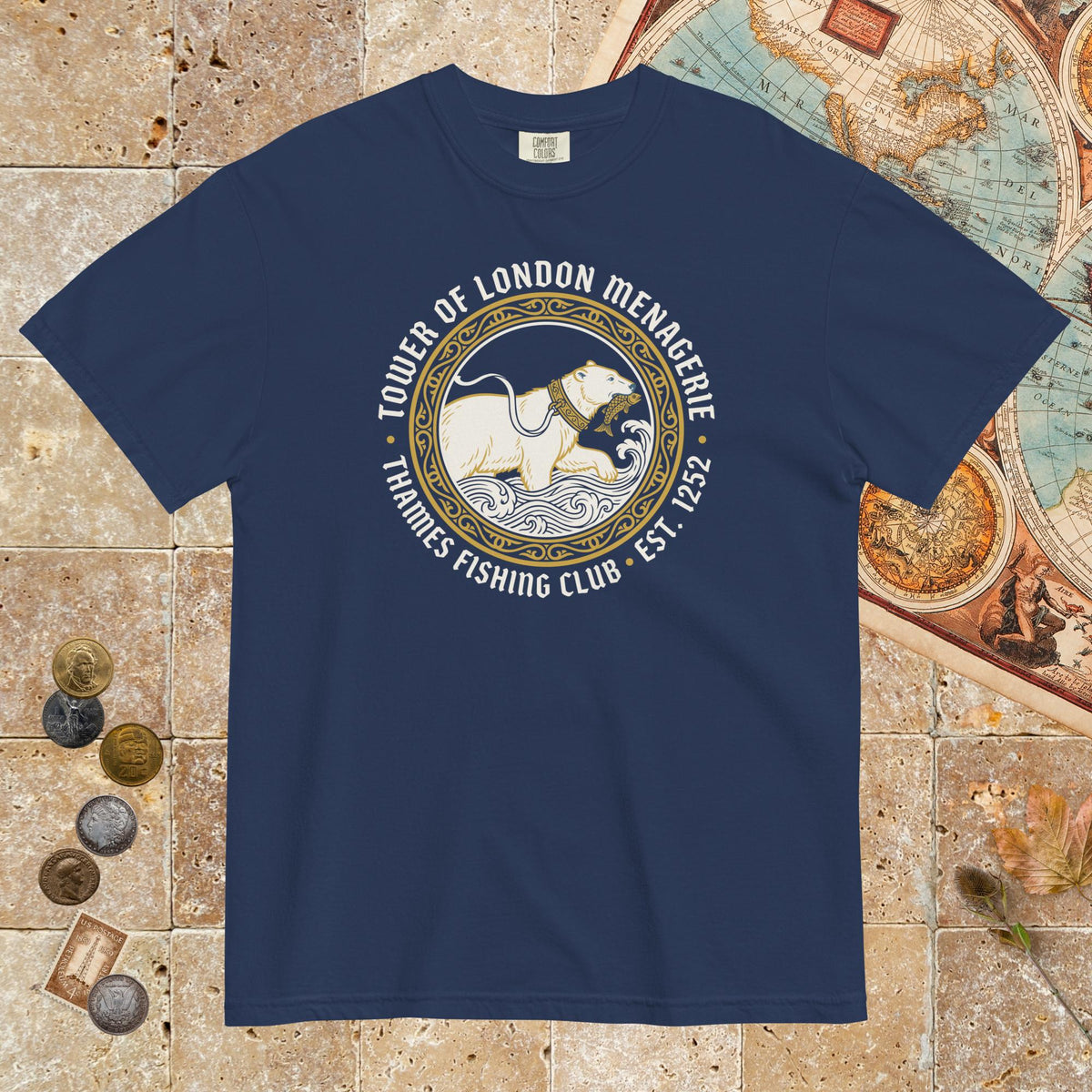 True Navy Tower Of London Menagerie Thames Fishing Club - Premium Tee - history buff gift by HistoHead