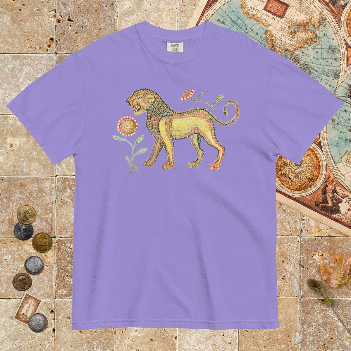 Violet Ancient Roman Mosaic Lion - Premium Tee - history buff gift by HistoHead