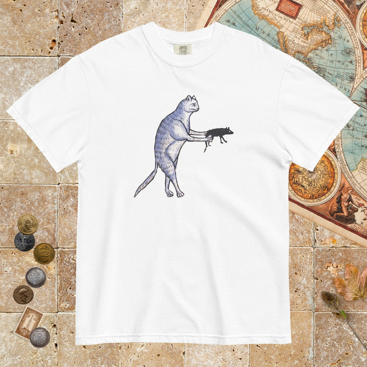 White Weird Medieval Cat's Mouse-Gun - Premium Tee - history buff gift by HistoHead