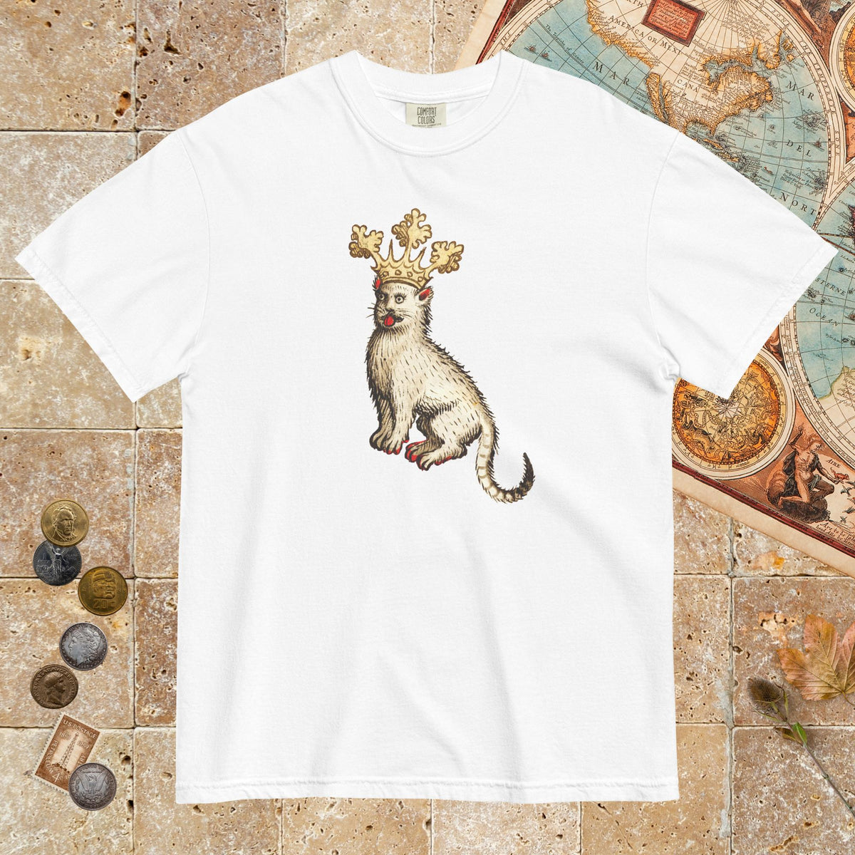 White Medieval Cat King - Premium Tee - history buff gift by HistoHead
