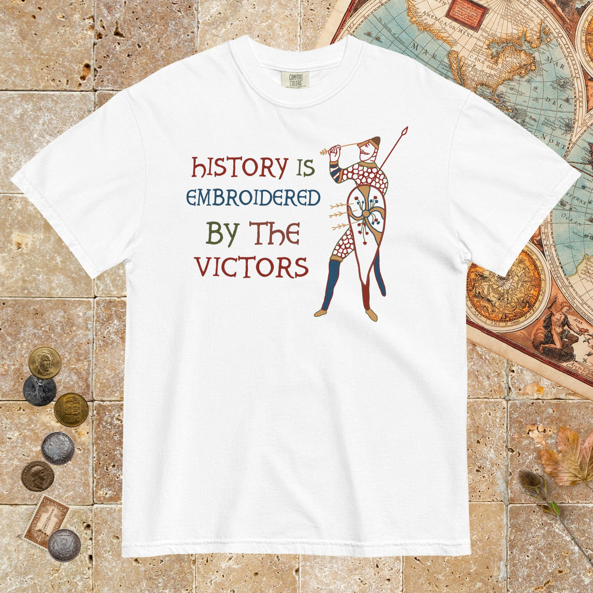 White Harold Godwinson History Is Embroidered by the Victors Bayeux Tapestry - Premium Tee - history buff gift by HistoHead