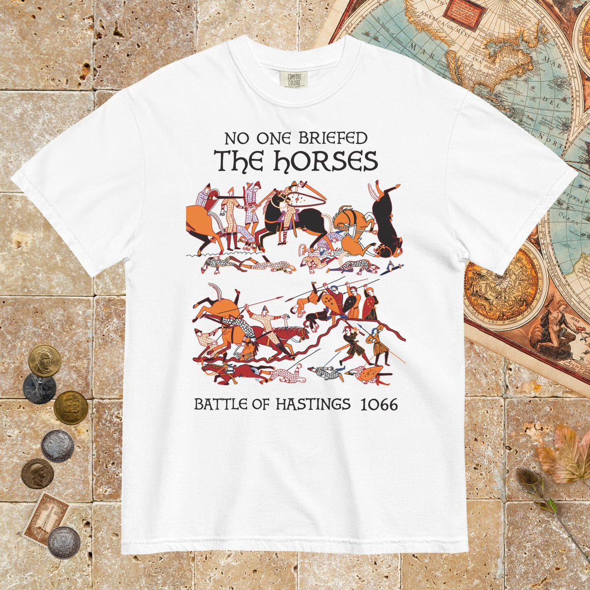 White Bayeux Tapestry No One Briefed the Horses - Premium Tee - history buff gift by HistoHead