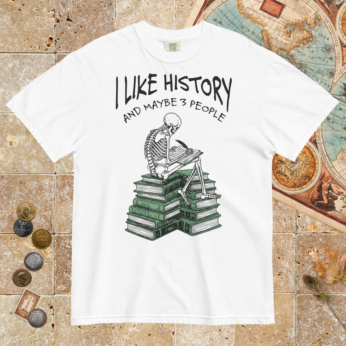 White I Like History and Maybe 3 People - Premium Tee - history buff gift by HistoHead