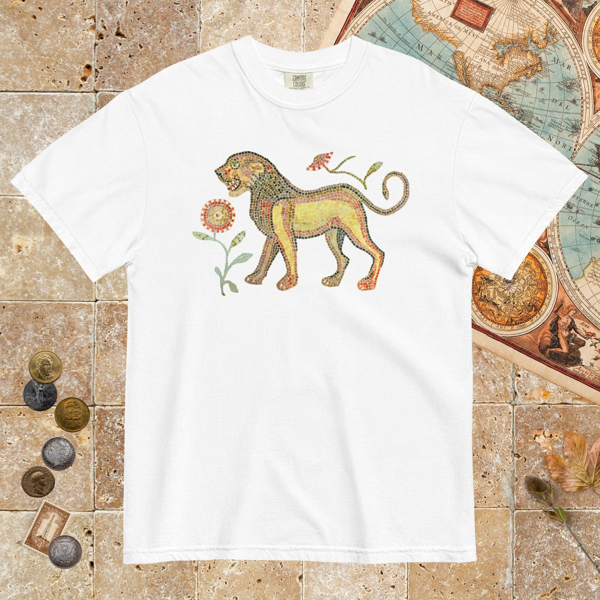White Ancient Roman Mosaic Lion - Premium Tee - history buff gift by HistoHead