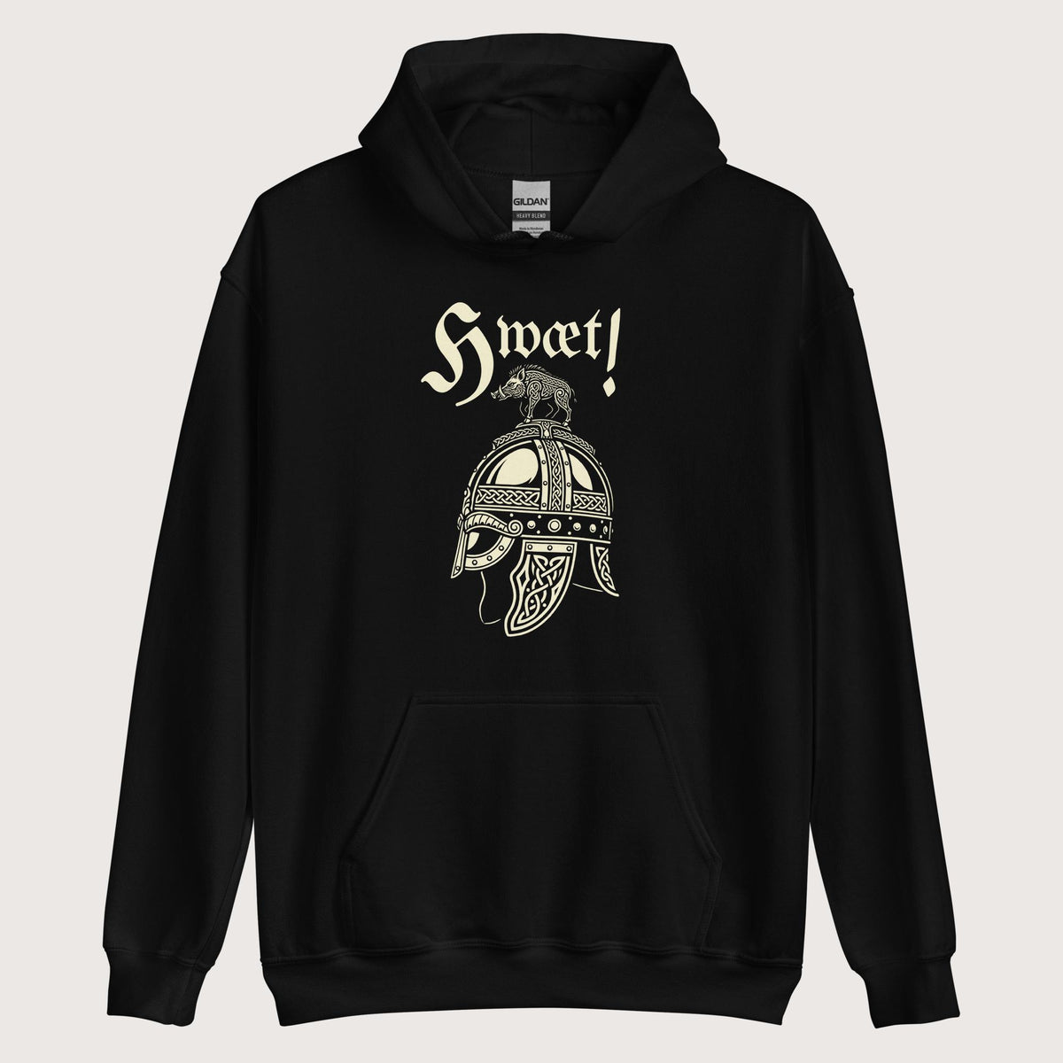 Black Hwæt Boar-Crested Helmet Hoodie - history buff gift by HistoHead