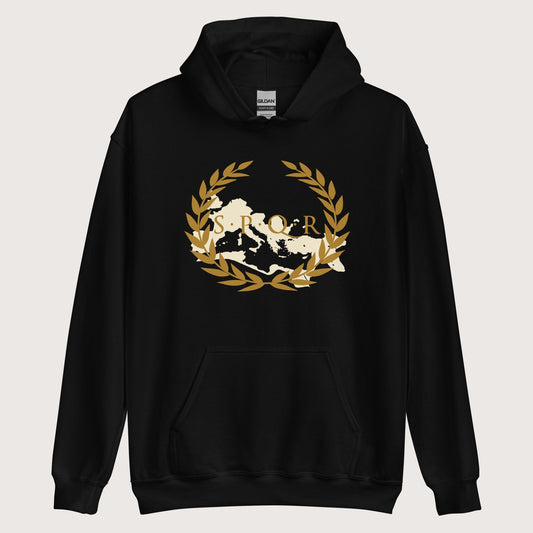 Black Roman SPQR Banner Hoodie - history buff gift by HistoHead