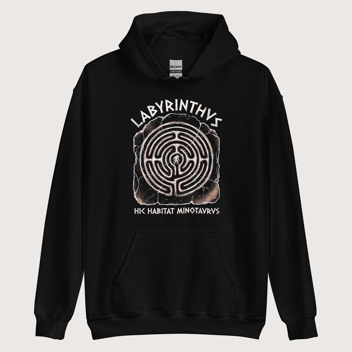 Black Labyrinthus Here Lives Minotaur Hoodie - history buff gift by HistoHead