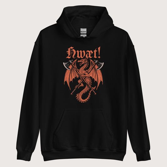 Black Hwæt Dragon Axe Hoodie - history buff gift by HistoHead
