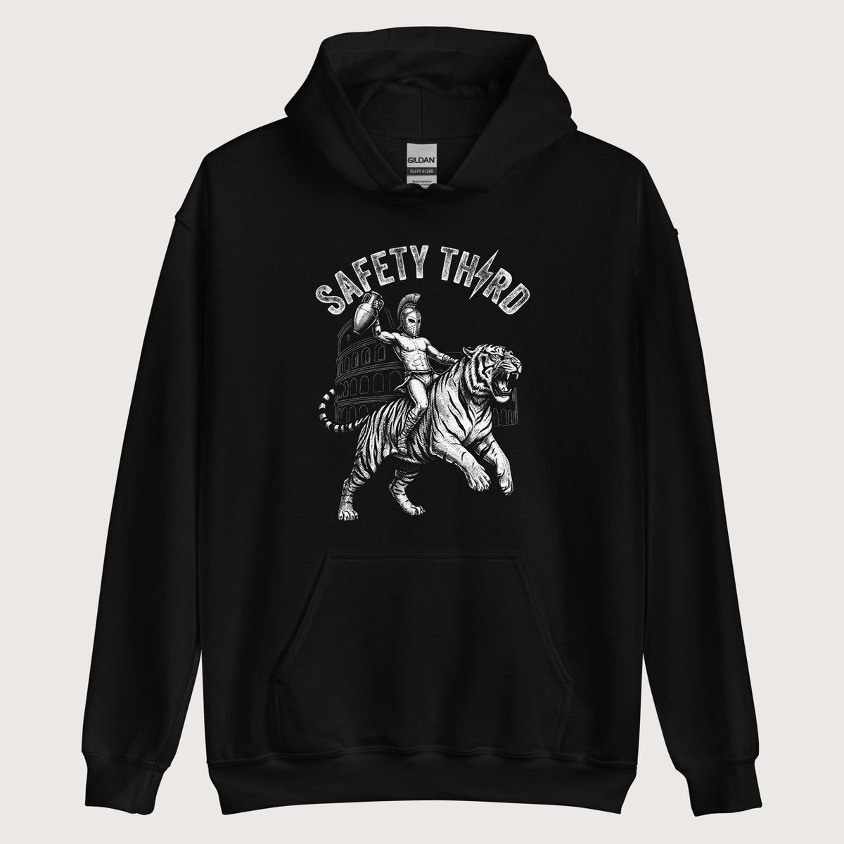 Black Gladiator Safety Third Hoodie - history buff gift by HistoHead