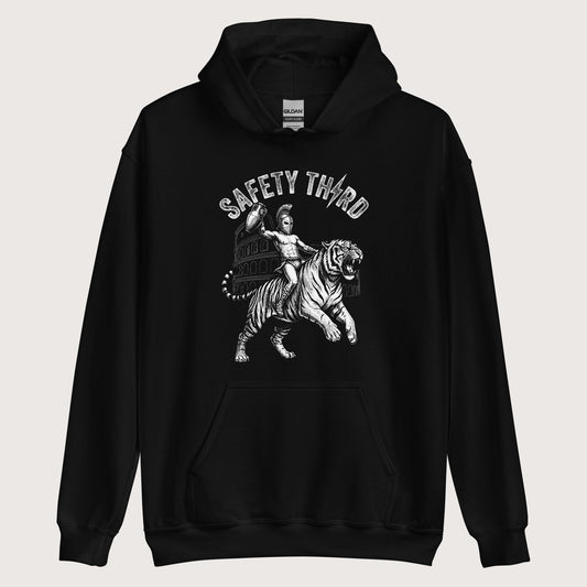 Black Gladiator Safety Third Hoodie - history buff gift by HistoHead