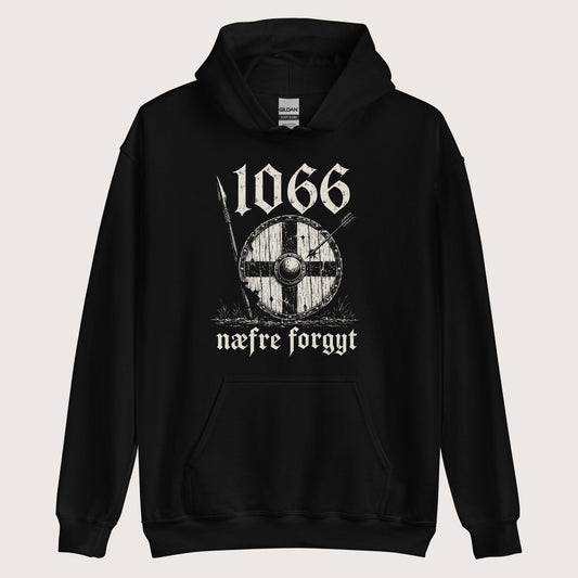 Black 1066 Never Forget in Old English Hoodie - history buff gift by HistoHead