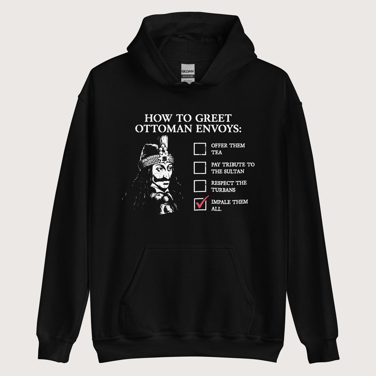 Black Vlad the Impaler How to Greet Guide Hoodie - history buff gift by HistoHead