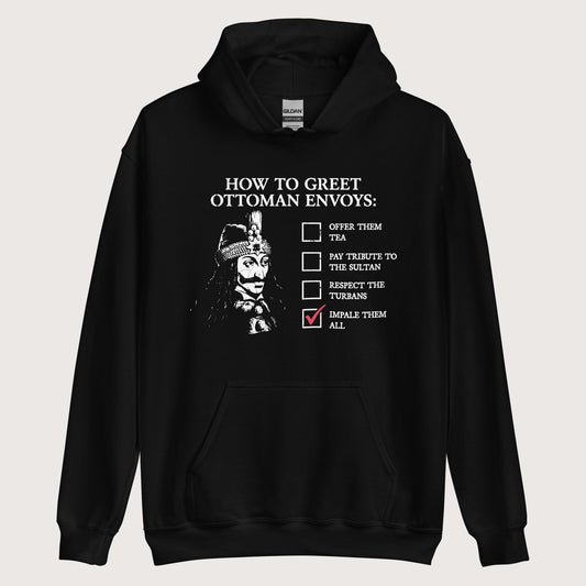 Black Vlad the Impaler How to Greet Guide Hoodie - history buff gift by HistoHead