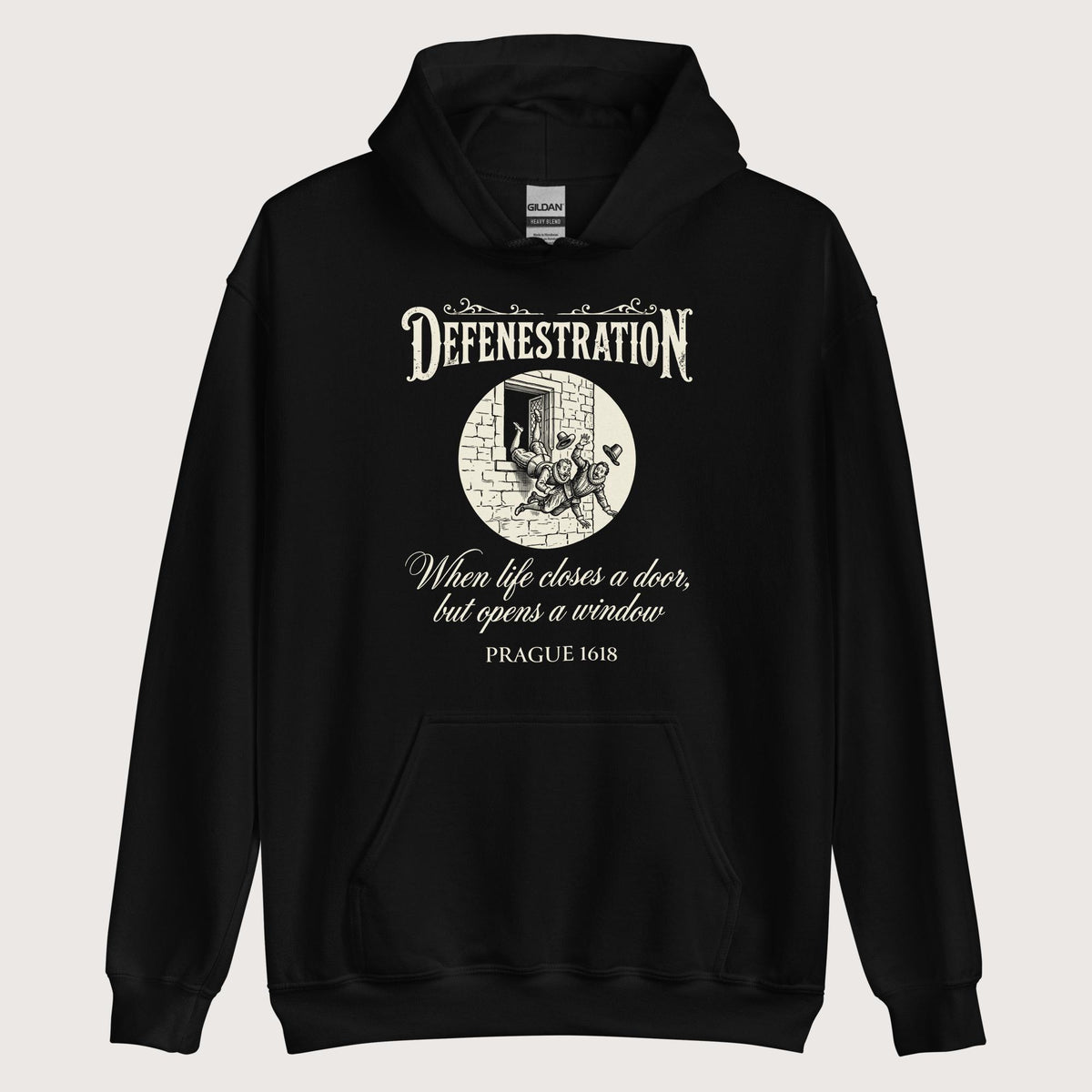 Black Defenestration When Life Closes A Door But Opens A Window Hoodie - history buff gift by HistoHead