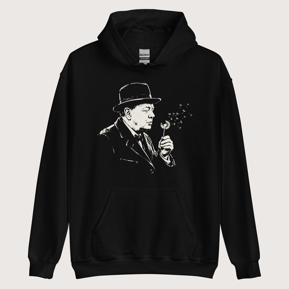Black Winston Churchill Blowing Wishes Hoodie - history buff gift by HistoHead