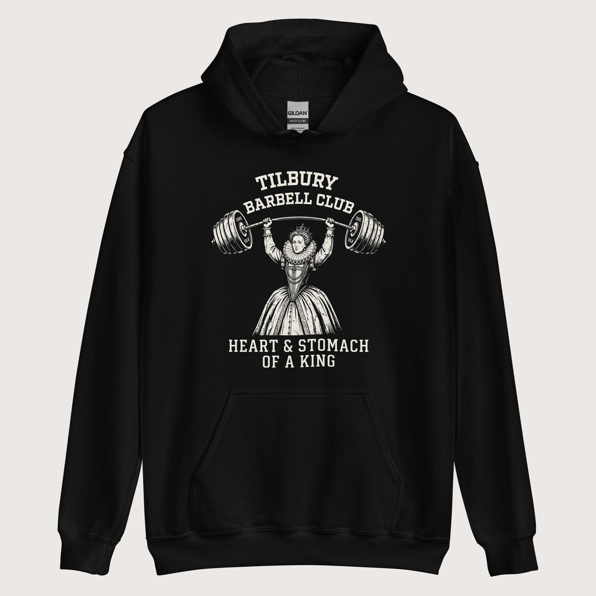 Black Elizabeth I Tilbury Barbell Club Hoodie - history buff gift by HistoHead
