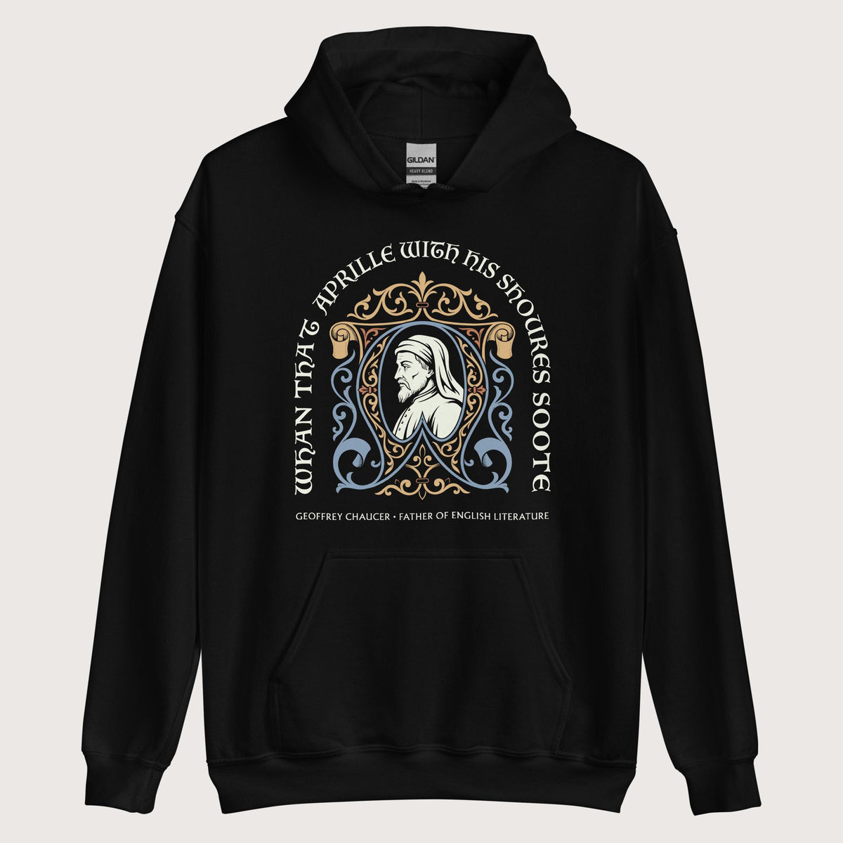 Black Geoffrey Chaucer Hoodie - history buff gift by HistoHead