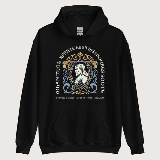 Black Geoffrey Chaucer Hoodie - history buff gift by HistoHead