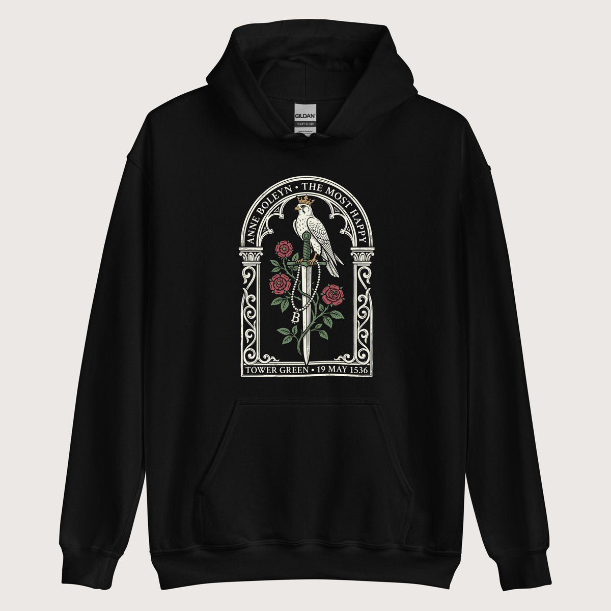Black Anne Boleyn Falcon Hoodie - history buff gift by HistoHead